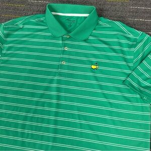 Masters Tech Polo Shirt Mens XL Green Striped Performance Golf Stretch Logo